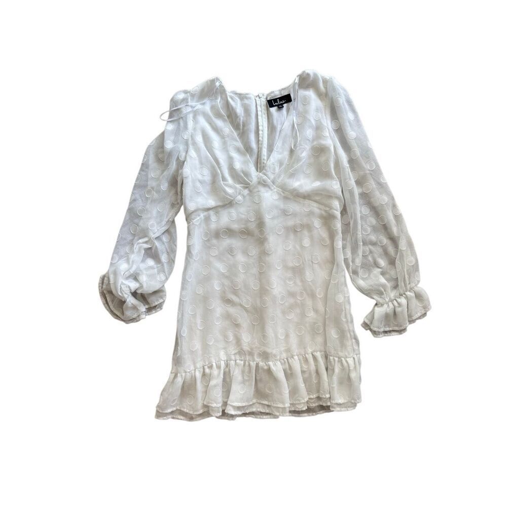 Lulus Womens White Jacquard Polka Dot Just Spotted Ruffle Mini Dress Large